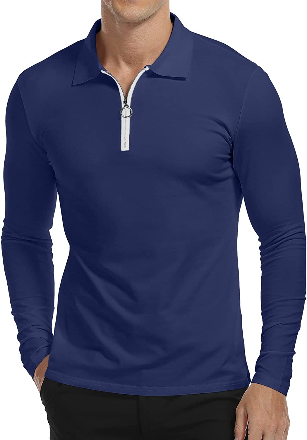 YTD Men's Short/Long Sleeve Polo Shirts Quarter-Zip Casual Slim Fit Lapel Neck Basic Designed Cotton Shirts - Image 6